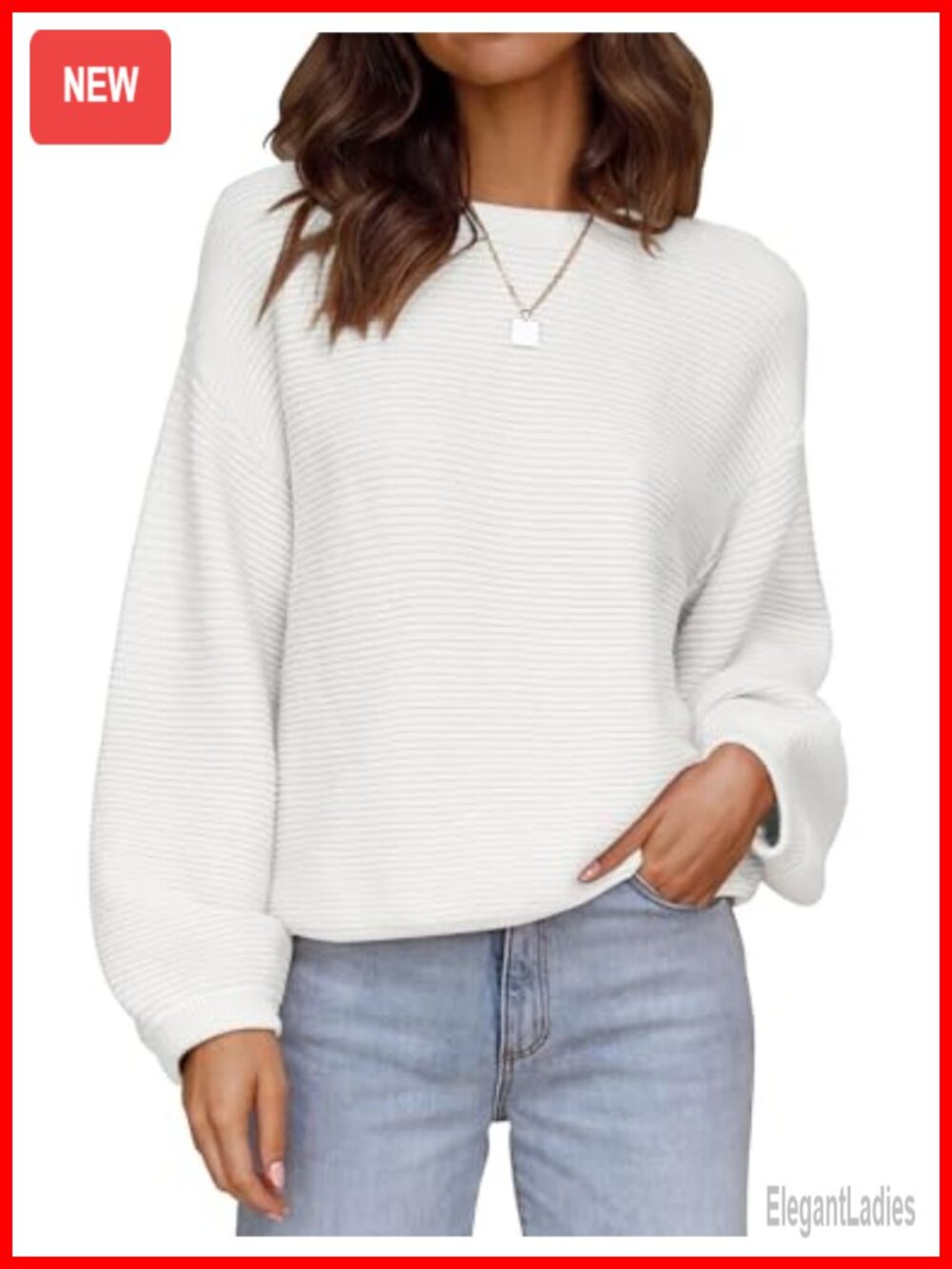ZESICA Womens Long Sleeve Knit Pullover Sweater Boat Neck Oversized
